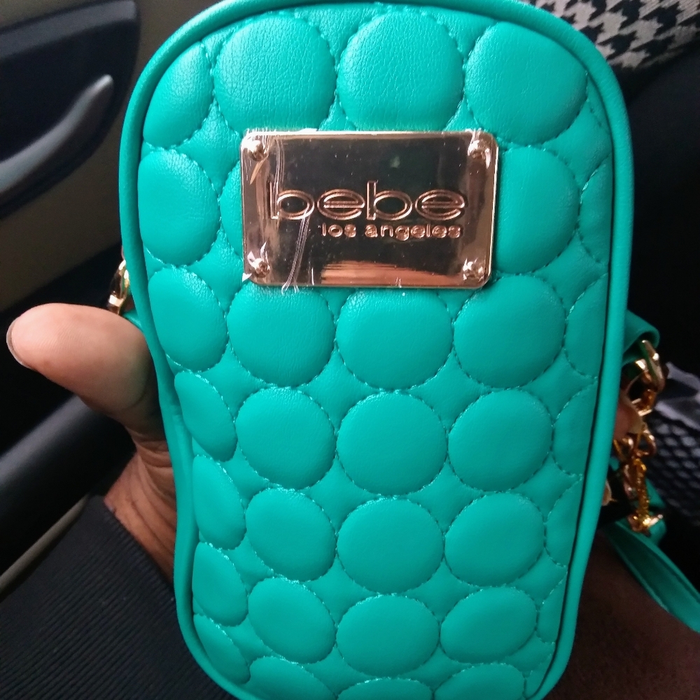 bebe Serafina Quilted Faux-Leather Teal Green / Gold Metal Xbody Bag Purse NWT!